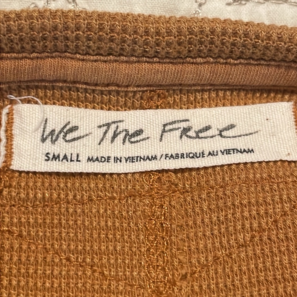 We the Free Free People Tasha Thermal Ochre Combo Waffle Knit Snap Cuff Top - Picture 11 of 12